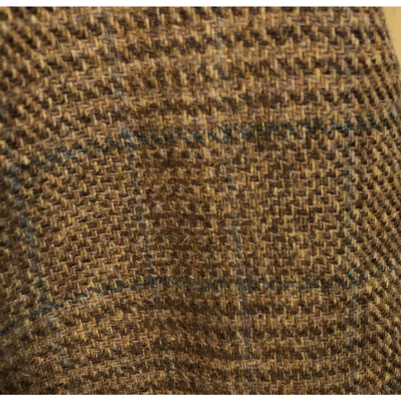 Tweed Plaid Blazer Brown and Blue 46 Two-Button Wool Academia Elbow Patches - Picture 7 of 14